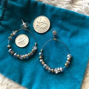 WHBM crystal stud post earrings with attached hoop